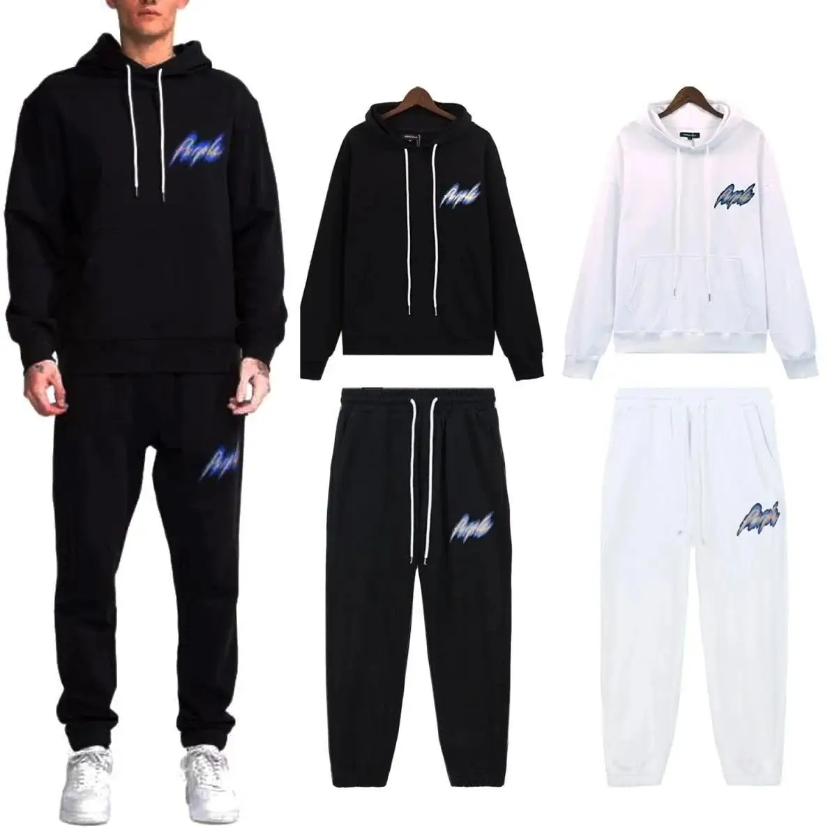 Purple Tracksuits [Hoodie + Pants Set] in Black 3